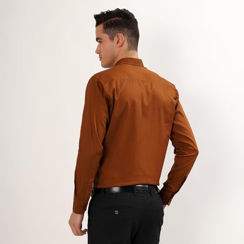 Image of Men's Pure Cotton Shirt | Regular Fit | Full Sleeve Casual Shirt for Men | Soft & Breathable Fabric | Brown