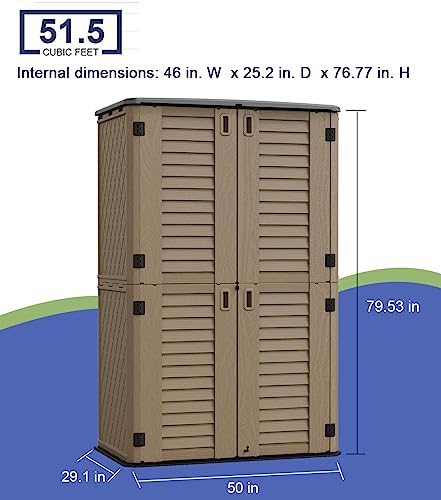Image of KINYING Sheds & Outdoor Storage, 66 cu.ft Vertical Outdoor Storage Cabinet, Resin Storage Sheds Outdoor with Floor for Garden Tools,Patio Furniture,Garbage Cans(Brown Color)
