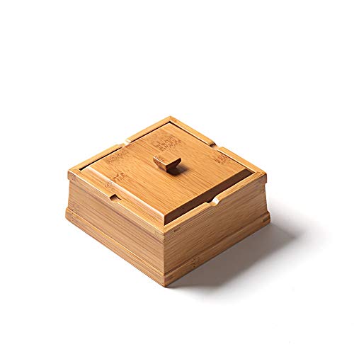 ZZYJYALG Simple Creative Bamboo Decorative Ashtray with Lid Furnishings Personality Cigarettes Ash Tray Home Outdoor Office Bar Decorative Smoking Accessories Living Room Ornaments