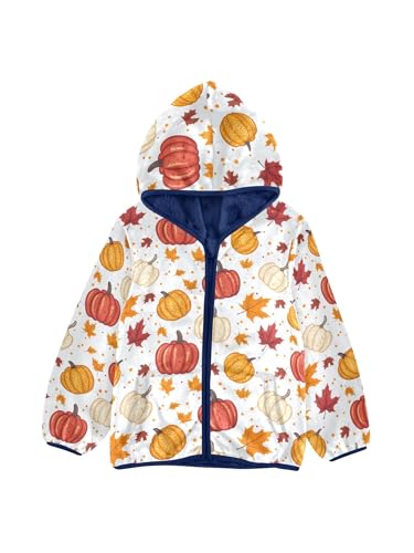 Maple Leaves and Pumpkins Girls Fleece Jacket Girls Fall Jacket Boys Coats Zip Up Hoodie Children Outerwear 2-10T