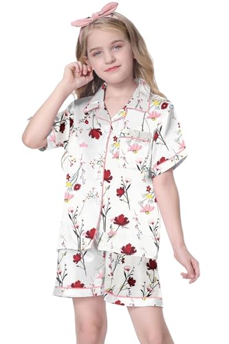 Image of Girls & Womens Satin Pajamas Set, Silk Button-Down Sleepwear 2 Piece Nightwear, 3 Years - Women XXL