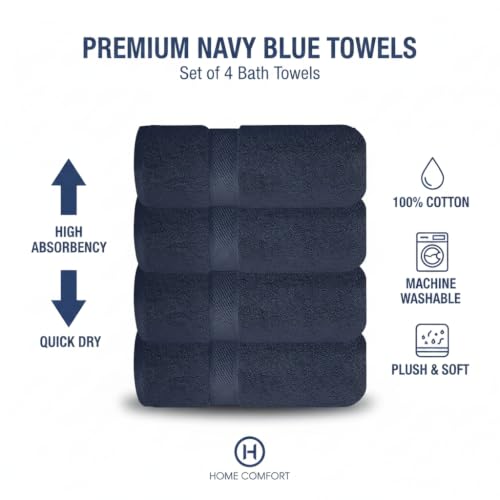 Image of Sulfar 100% Combed Cotton, Quick Drying Highly Absorbent, Luxury Hand Towel Set (Pack of 4, 40 X 70 cm) Navy