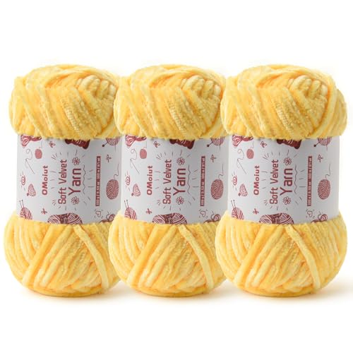 Image of 3x100g Fluffy Velvet Chenille Yarn for Crocheting and Knitting, 3x87.4yd Baby Yarn for Crocheting Soft, Crochet Chunky Yarns Amigurumi Yarns（Pale Yellow