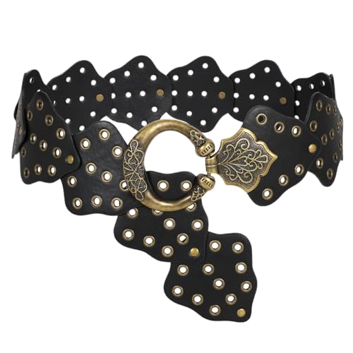 Image of SANNIDHI Women Leather Belt Dresses Stylish Vintage Boho Waist Belt Western Punk Cow Metal Buckle Belts Y2K Accessories Belt Jeans, Dresses, Skirts, Black