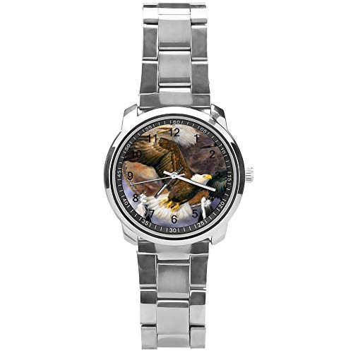 Yolocal Armbanduhr mit amerikanischem Adler-Anhänger, für Herren und Jungen, Edelstahl, klassisches Stahlarmband Cover