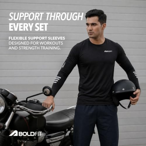 Image of Boldfit Arm Sleeves for Men & Women, UV Protection Hand Sleeve, Breathable MoistureWicking Fabric, Compression Support for Sports, Gym, Cycling & Running, Anti-Slip Comfortable Fit- Black