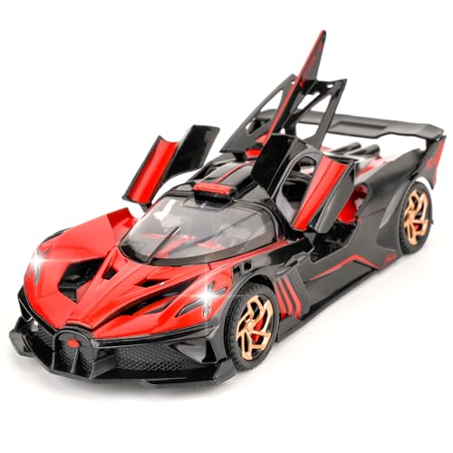 TGRCM-CZ 1/32 Bugatti Bolide Sport Modell Auto, Zink Legierung Pull Back Spielzeug Auto mit Ton und Licht für Kinder Jungen Mädchen Geschenk (rot)