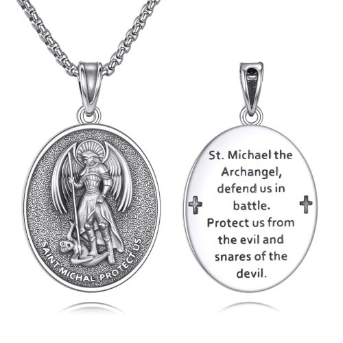 Patron Saint Necklace 925 Sterling Silver Amulet Medal Pendant Protector Jewelry for Men Women(with Gift Box)
