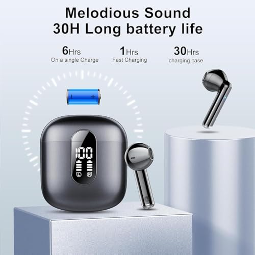 Image of Jesebang Wireless Earbuds, Bluetooth 5.4 Headphones HiFi Stereo, Bluetooth Earbuds with ENC Noise Cancelling Mic, 36H LED Display Ear Buds, IPX7 in Ear Earphones for Phone Tablet Laptop Sports, Black