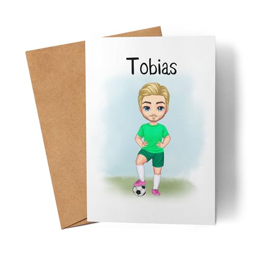 Kiddle-Design Fussball Karte Personalisiert mit Namen Fußball GrußkartePersonalisiert Fanartikel Kinder Jungs Männer Fussball geburtstagskarte