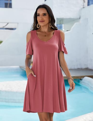 Image of JollieLovin Womens Plus Size Short Sleeve Cold Shoulder V Neck T-Shirt Dress with Pockets