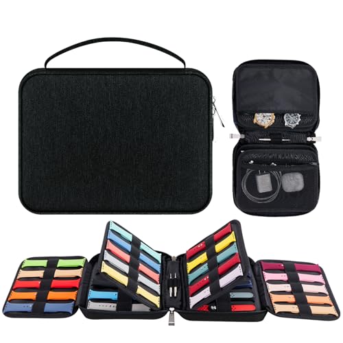 Enbagold Uhrenarmband Organizer Tasche, Erweiterbar Uhrenarmband Aufbewahrungstasche Hält 40 Riemen, Wasserdicht Nylon Watch Armband Aufbewahrung für Uhrenarmband und Uhrenarmband-Pins (Schwarz)