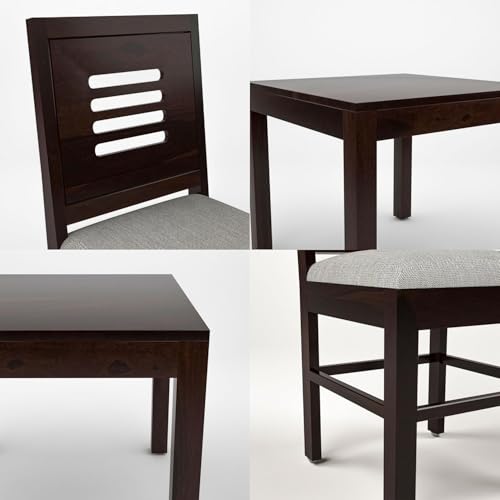 Image of CRAFT D ARTS Wooden 4 Seater Dining Table Set with 4 Cream Cushioned Chairs for Kitchen & Restaurants, Sheesham Wood, Walnut Finish