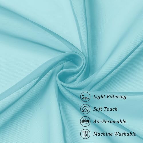 Image of Chyhomenyc Aqua Sheer Curtains 45 Inch Long 2 Panels, Light Filtering Short Soft Airy Short Cafe Curtains, Modern Rod Pocket for Dinning Living Room Bedroom, 42Wx45L Inches