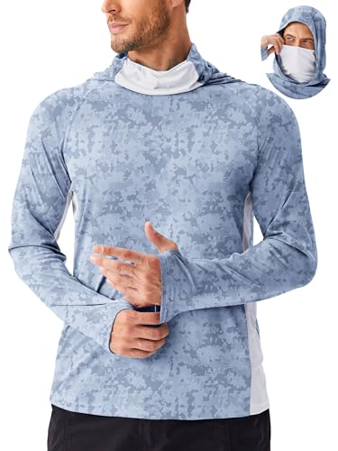 Image of PINSPARK Men's Sun Protection Hoodie with Mask UPF 50+ UV Long Sleeve Shirt Men Rash Guard Performance Fishing Hiking Shirt