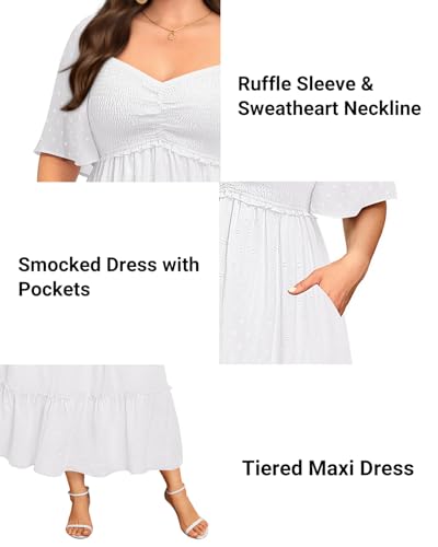 Image of Plus Size Summer Dresses - Maxi Casual Wedding Guest Graduation Easter Long Dress with Pockets