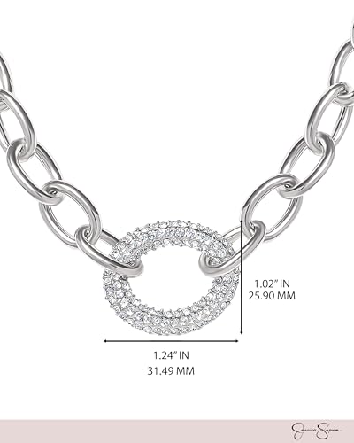 Jessica Simpson Chunky Necklace for Women, Silver-Tone Thick Chain Necklace with Crystal Pendant, Silver Jewelry 5