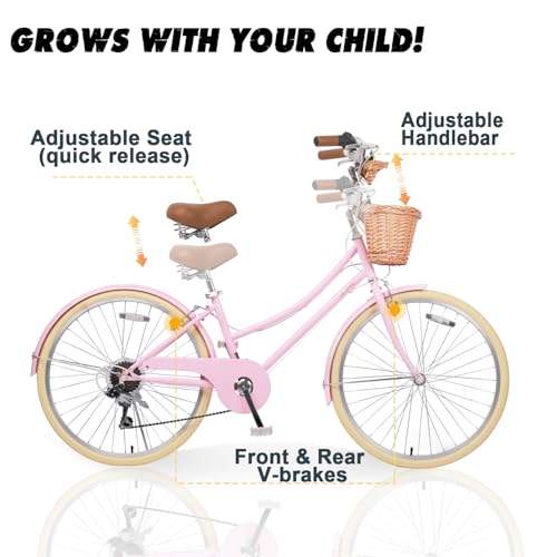 Image of Glerc 20 24 26 Inch 6-Speed Girls Bike for Over 6 Years Old Kids