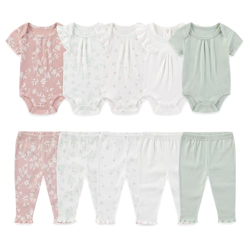 Image of Kiddiezoom Newborn Baby Layette Set 10-Piece with Bodysuits and Pants Set for Unisex Baby Gift Sets