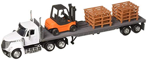New-Ray 16643 Newray 1: 43 Long Haul Trucker - International Lonestar Flatbed with Forklift & Pallets, White,unisex-children - Thumbnail 3