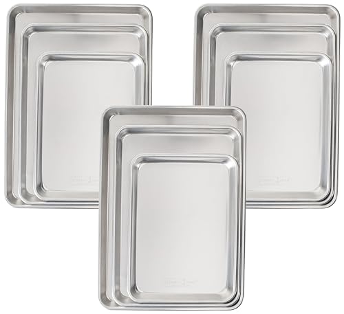 Image of Nordic Ware Naturals 3-Piece Baking Sheet Pan Set, USA Made Aluminum Pans for Baking, Roasting, Cookies, Sheet Cakes, Half Jelly Roll & Quarter Sheet, Warp-Resistant (Pack of 3)