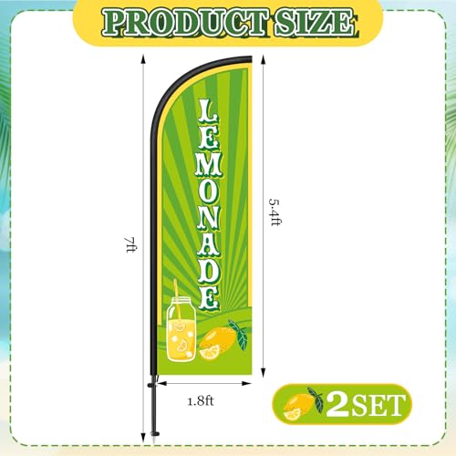 Image of Remagr 2 Pack Lemonade Feather Flag 7 ft Advertising Swooper Flag Sign Windless Lemonade Banner with Pole Kit and Ground Stake for Businesses Restaurants Outside Ground(Green Yellow)