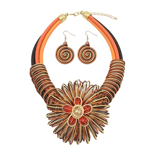 Statement African Necklace For Women African Jewelry Costume Earring Sets Tribal Fashion Colorful Big Rhinestone Crystal Pendent Collar Choker Bold Chunky Bib Handmade