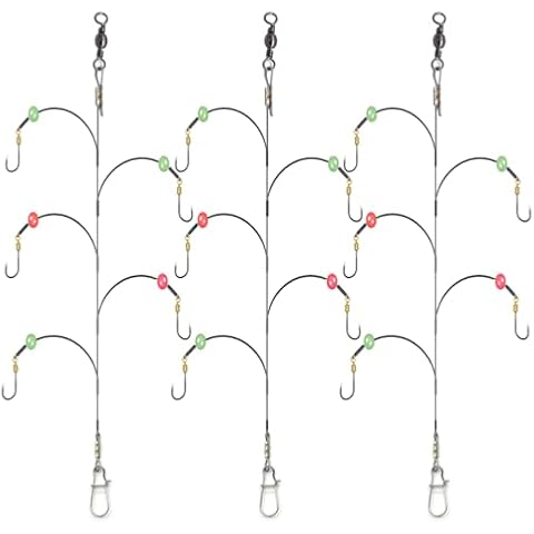 Fishing Hook with Leader,5 Hooks Fishing Rig-7 Strands Nylon Coated Fishing Leader with Swivle,Snap,Hooks (5 Hook rig, 10#) Cover