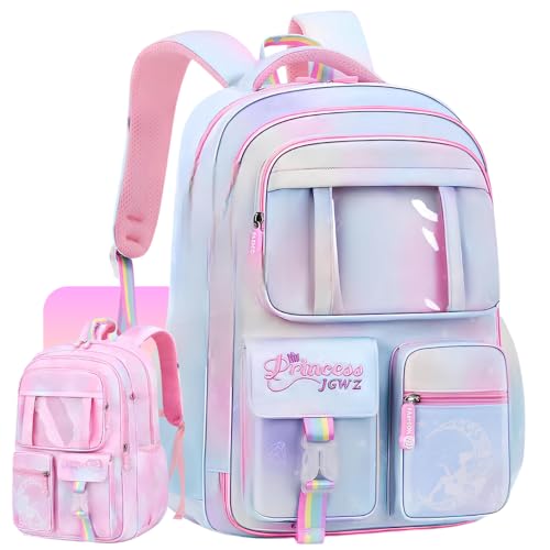 Mochila Infantil Menina Reforçada Impermeável, Bolsa Feminina Grande, Multi Compartimentos, Escolar, Passeio, Viagem (Azul)