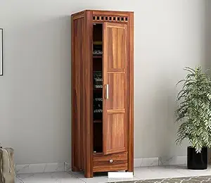 KARINA FURNITURE Wooden Wardrobe for Clothes | Sheesham Wood 1-Door Wardrobe with 4 Shelves Storage | Multipurpose Almirah for Bedroom : Storage Cabinet for Your Living Room (Design 74)