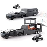 1/32 Alloy Cybertruck Toy Pickup Trailer RV Model Kit with Beach Motorcycle, Diecast Alloy Metal RV Car...