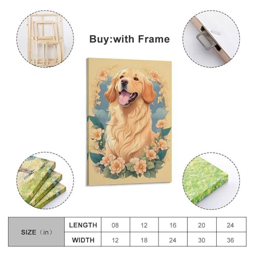 Impression sur toile golden retriever fleurs QXYUIN cadre 30x45