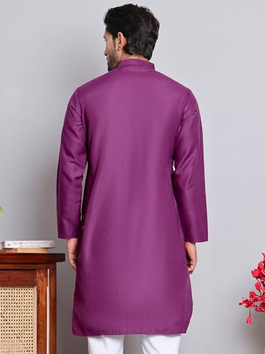 Image of Amazon Brand - Tavasya Men Casual Collared Festive Kurta | Cotton Blend | Solid | Knee Length | Regular Fit (Available in Plus+ Sizes)