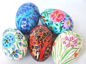 Baba Art and Crafts Wooden Easter Eggs Ornaments - Set of 10 - Multicoloured - Intricate Designs - Assorted Colors - Image 4 thumbnail