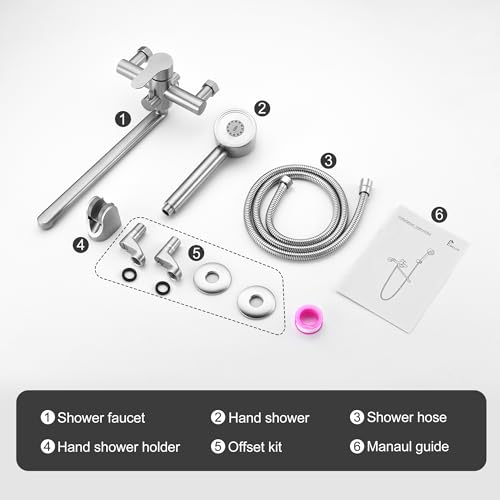 Grifo para bañera de patas con ducha de mano y brazos oscilantes ajustables de 6 pulgadas, montaje en pared, adaptador corto, acabado niquel cepillado miniatura 7