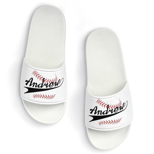 Custom Sports Slides Personalized Slippers - Baseball Sandals Quick Drying Softball Slippers Indoor Outdoor,Gifts for Men Youth Boy (White,Style 34)