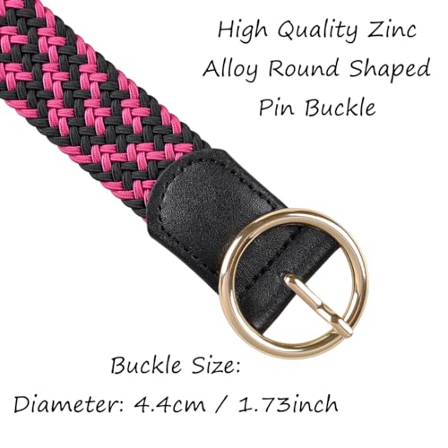 Women's Braided Elastic Belt Stretch Woven Round Pin Buckle Woven Fabric Belts for Jeans 1.18" Wide4