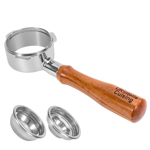 Image of 58mm Bottomless Portafilter 3 Ears with 2 Filter Basket Stainless Steel Espresso Portafilter, Rosewood Espresso Handle Stainless Steel Filter Holder and 2 Filters Espresso Machine Accessories