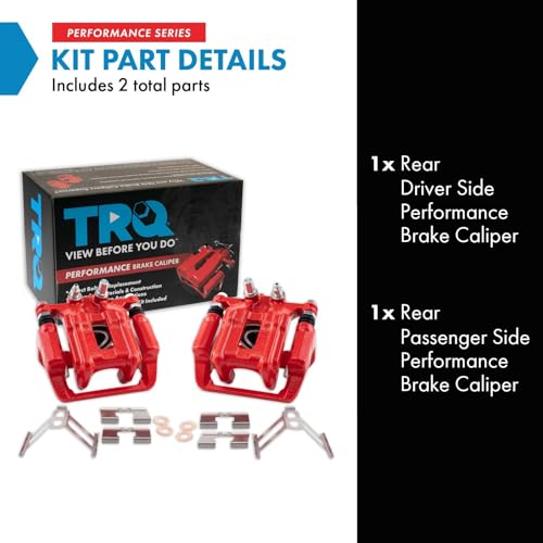 Image of TRQ Performance Rear Driver and Passenger Side Brake Caliper Set Caliper Brackets Hardware Compatible with 07-12 Acura RDX 07-11 Honda CR-V excluding Japan Built Models 10-11 Honda Accord Crosstour