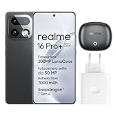 realme 16 Pro+ 5G Smartphone, 8GB+256GB, Display Curvo AMOLED 144Hz 6,8", Batteria 7000mAh, Fotocamera 200MP OIS, IP69K, Ricarica Rapida 80W, Doppia SIM, Next AI, Grigio (Con Adattatore)
