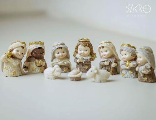 Sacro, Presépio Natal Completo Baby Infantil 10 Peças 5,6cm Bege