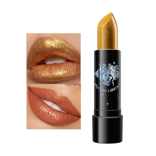 Image of Metallic Golden Lipstick, Gold Shimmer Mermaid Lip Makeup, Glitter Lipstick for Women Long-Lasting Creamy Hydrating & Smooth, Gift for Women Halloween