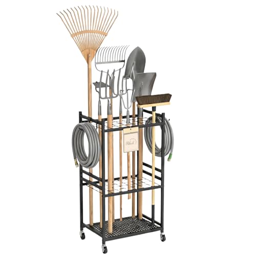 Ribech Chariot de Rangement 3 Niveaux avec Roulettes – Étagère Mobile pour Outils, Jardin, Cuisine & Garage, en Métal, Noir