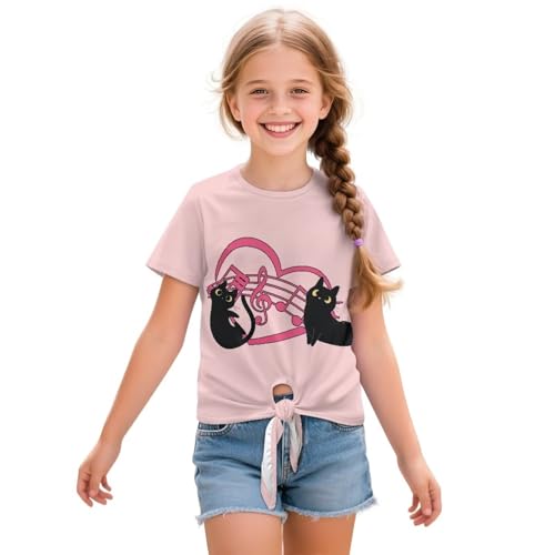 ZFRXIGN Girls Short Sleeve Tie Front Top Casual Summer T Shirt Crew Neck Tee Tops 5-12