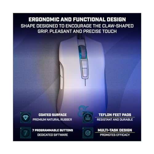 Eos Ivory Mouse da gaming professionale con illuminazione RGB, 16000 dpi e sensore ottico Pixart PMW 3360 - Colore Bianco - Mouse gaming - Immagine 4