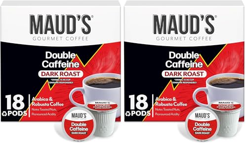 Image of Maud's Double Caffeine Coffee Pods, 18 ct, Dark Roast Coffee in Recyclable Single Serve Pods - 100% Arabica Coffee, Compatible with Keurig K Cups Maker (Pack of 2)