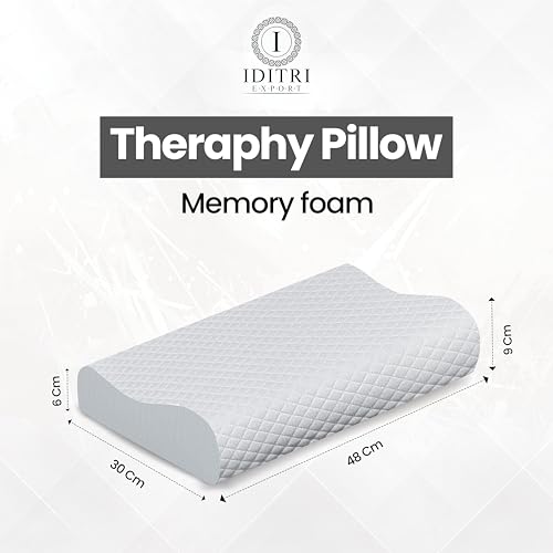 Image of Ergonomic Neck Pillow Set of 2, Memory Foam Cervical Contour Cushion for Sleeping, Orthopedic Support for Side and Back Sleepers, Washable Cover, Grey, 48 x 30 cm