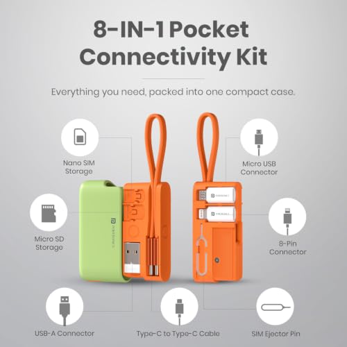 Image of Portronics Snapcase Ultra Multifunctional 8-in-1 Cable & tool Kit, 60W Fast Charging, USB-A, Type-C to Type C, 8-Pin & Micro Adapters, SIM & Micro SD Holder, High-Speed Data transfer, Green