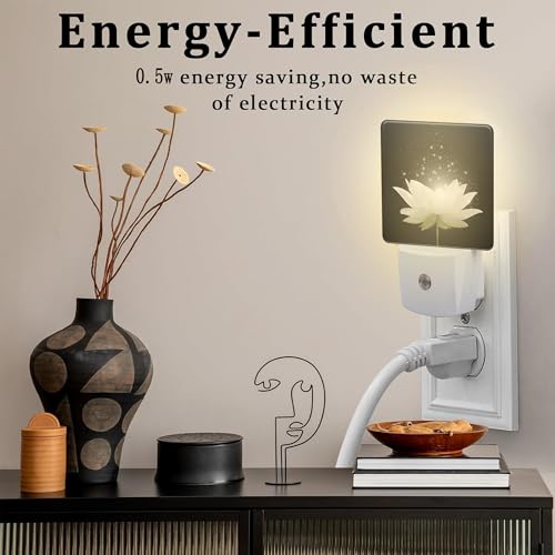 Image of Magic White Lotus Flower Night Light for Kids, Glowing Lotus Floral Night Light Plug in with Dusk to Dawn Sensor, 0.5w Energy Saving Sleep Friendly Nightlight for Hallway Stairway Kitchen Bedroom