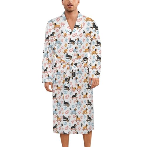 Dachshund Dogs on Skateboards Soft Robe Long Sleeve Bathrobes V Neck Sleepwear Spa Robes with Belt Men Woman